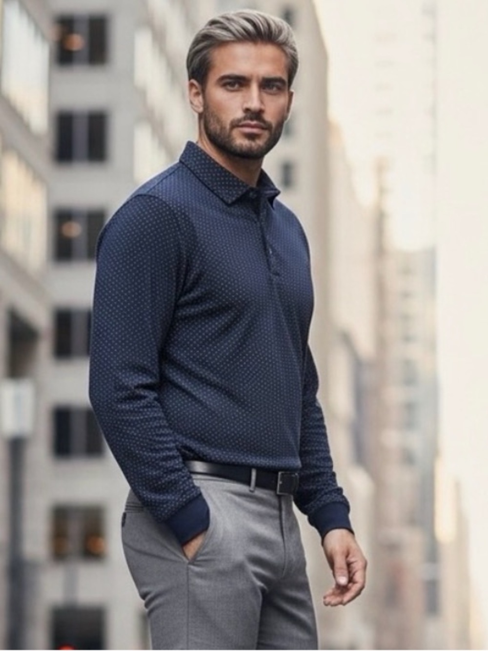 Polo Ralph Lauren XL Custom Slim Fit Long Sleeve Shirt - Men’s Navy Polka Dot
